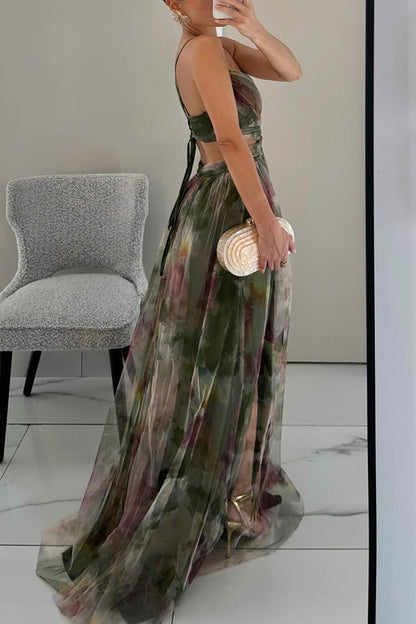 Khloe | Women’s Watercolor Crisscross Maxi Dress