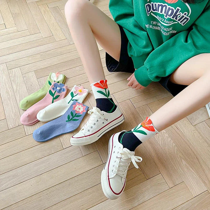 Wavelyn | Women’s Floral Cotton-Blend Socks – 5 Pack