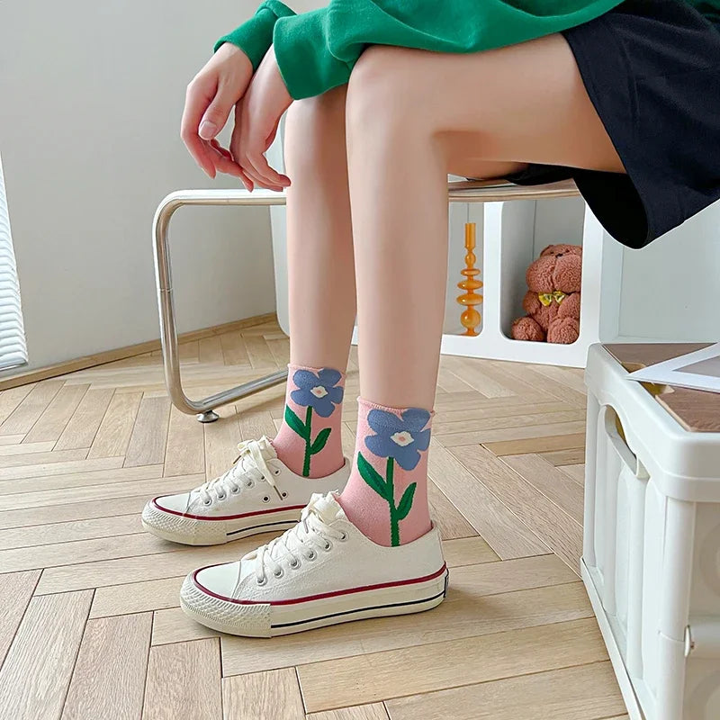 Wavelyn | Women’s Floral Cotton-Blend Socks – 5 Pack