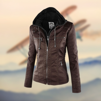 Daniela | Women’s PU Panel-Stitched Jacket with Hood