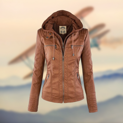 Daniela | Women’s PU Panel-Stitched Jacket with Hood
