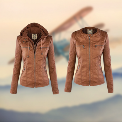 Daniela | Women’s PU Panel-Stitched Jacket with Hood