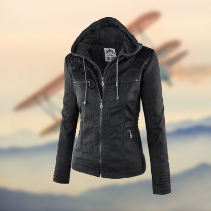 Daniela | Women’s PU Panel-Stitched Jacket with Hood
