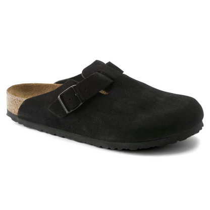 Birkenstock Boston Black Suede Clogs – Soft Footbed Leather Comfort Clogs