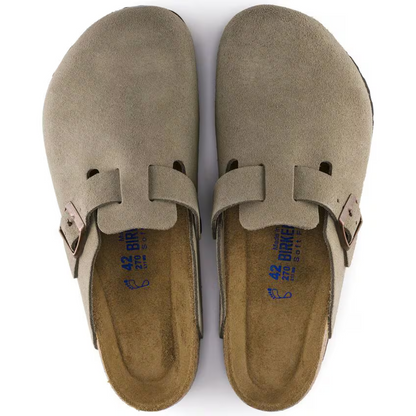 Birkenstock Boston Taupe Suede Clogs – Soft Footbed Leather Comfort Clogs