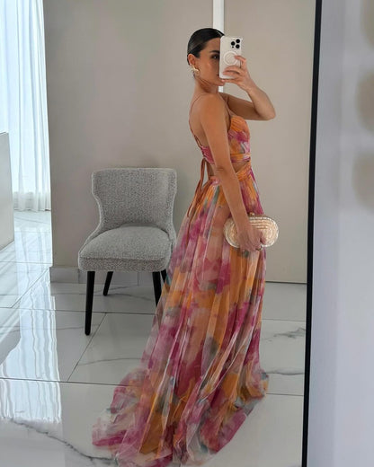 Khloe | Women’s Watercolor Crisscross Maxi Dress