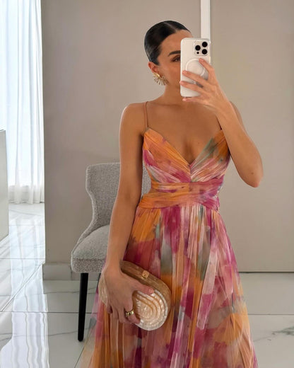 Khloe | Women’s Watercolor Crisscross Maxi Dress