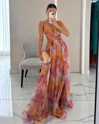 Khloe | Women’s Watercolor Crisscross Maxi Dress