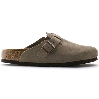 Birkenstock Boston Taupe Suede Clogs – Soft Footbed Leather Comfort Clogs