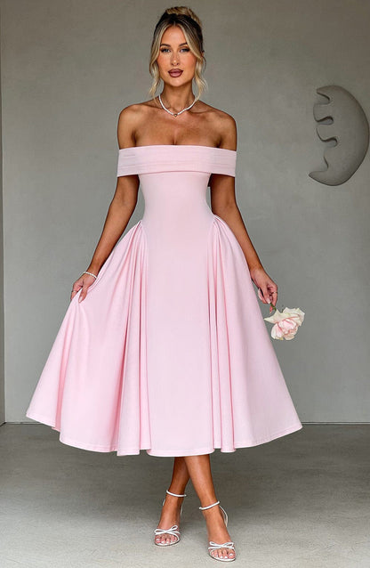 Cherie | Off-Shoulder Pleated Midi Dress