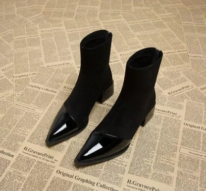 Livia | Women’s Patent-Trim Suede Ankle Boots