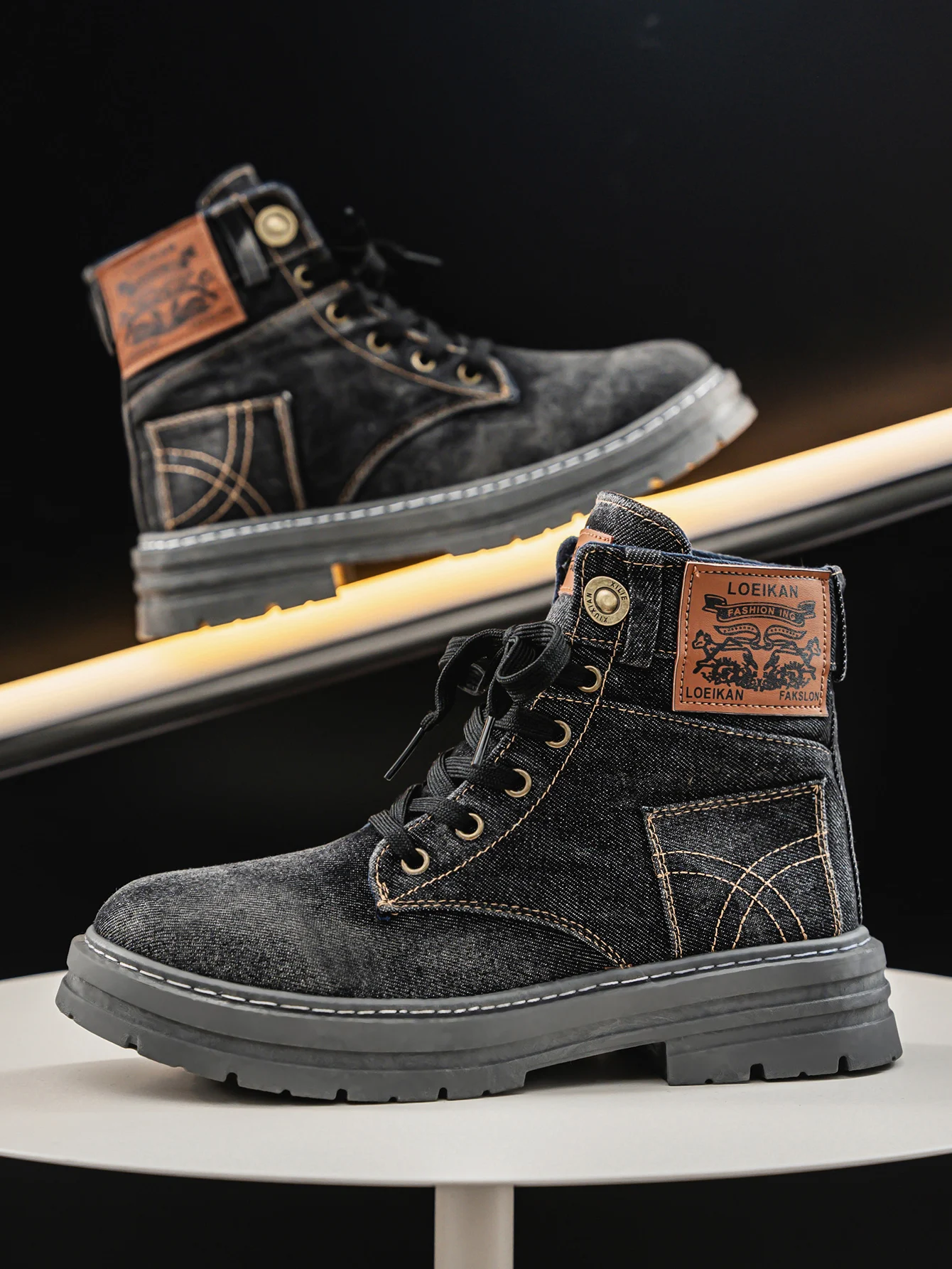 Weylan | Men’s Washed Denim High-Cut Boots