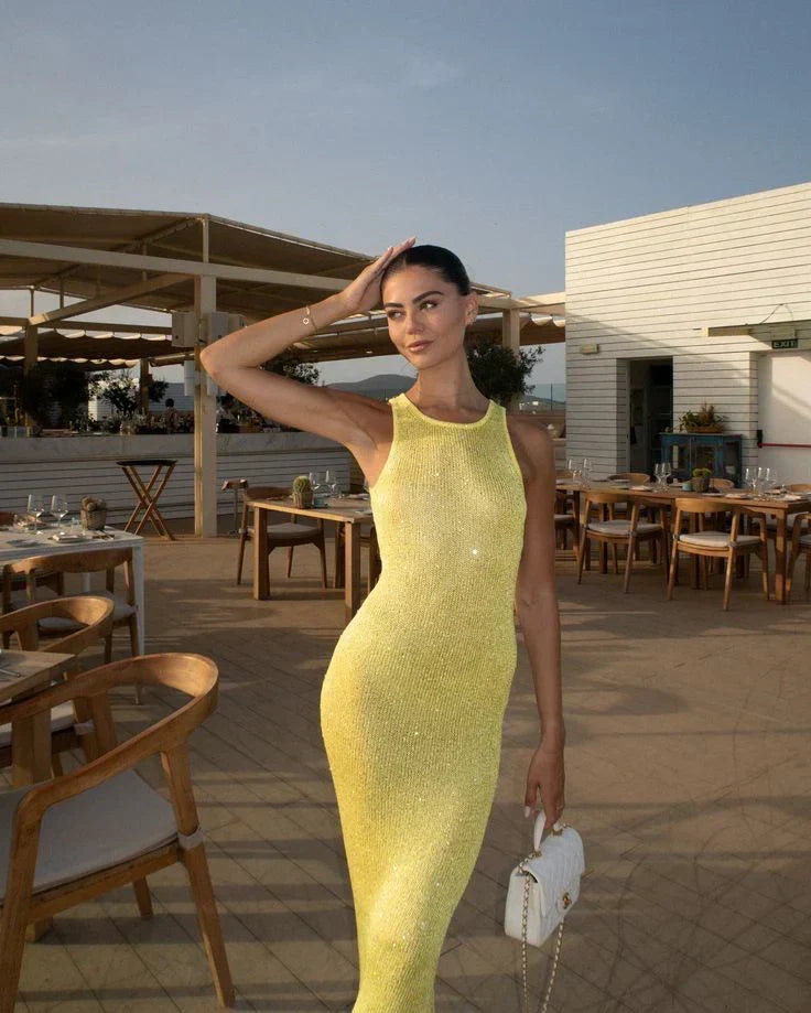 Diana | Women’s Sleeveless Maxi Dress with Shimmering Details