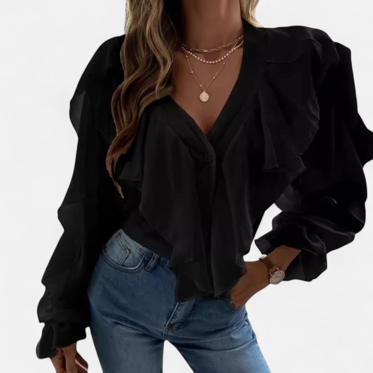 Javienne | Women’s V-Neck Ruffle Top – Elegant Flounce Style