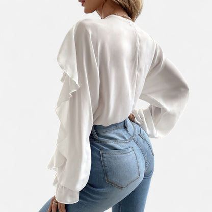 Javienne | Women’s V-Neck Ruffle Top – Elegant Flounce Style