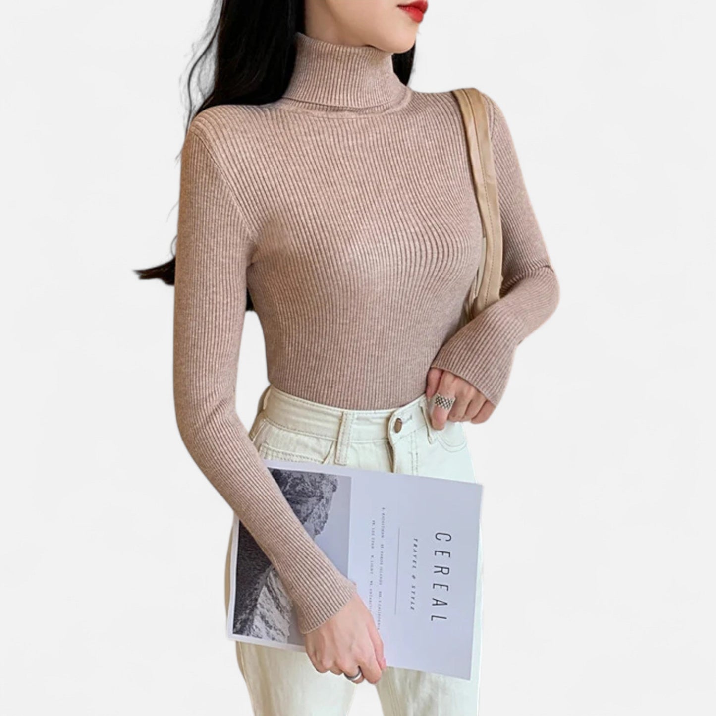 Jovetta | Women’s Ribbed Fold-Over Turtleneck Sweater